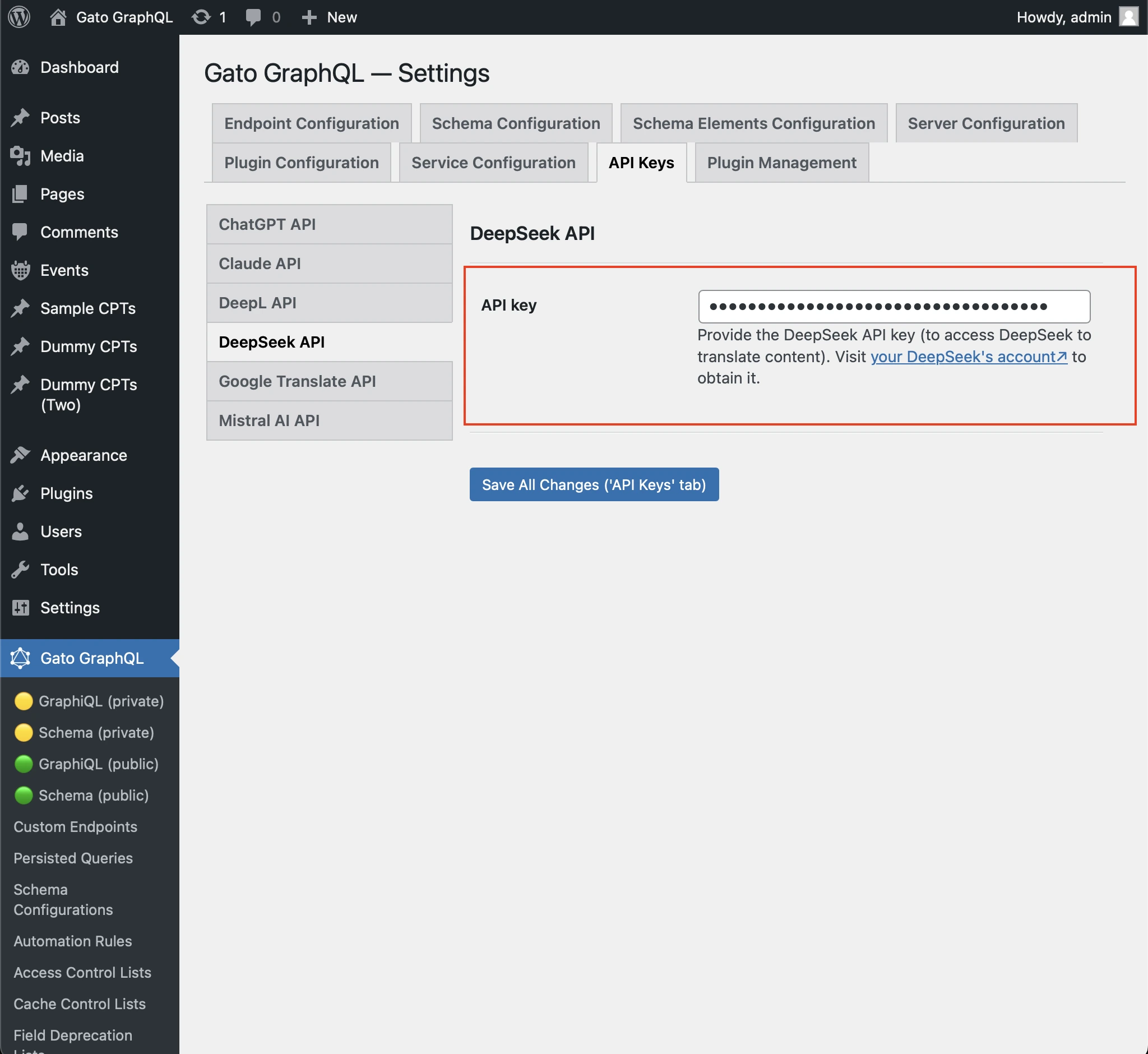 Установка API-ключа DeepSeek
