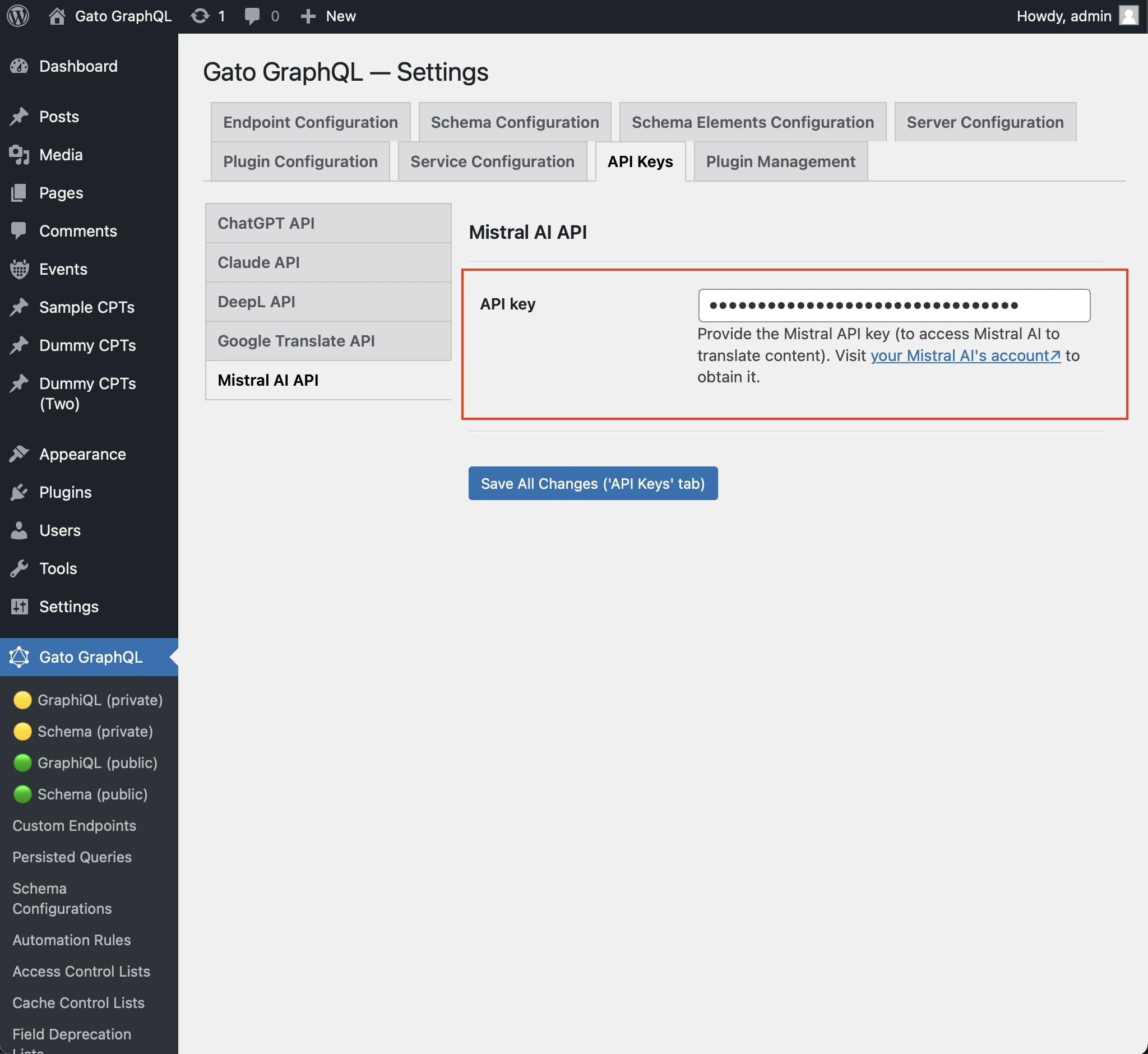 Установка API-ключа Mistral AI