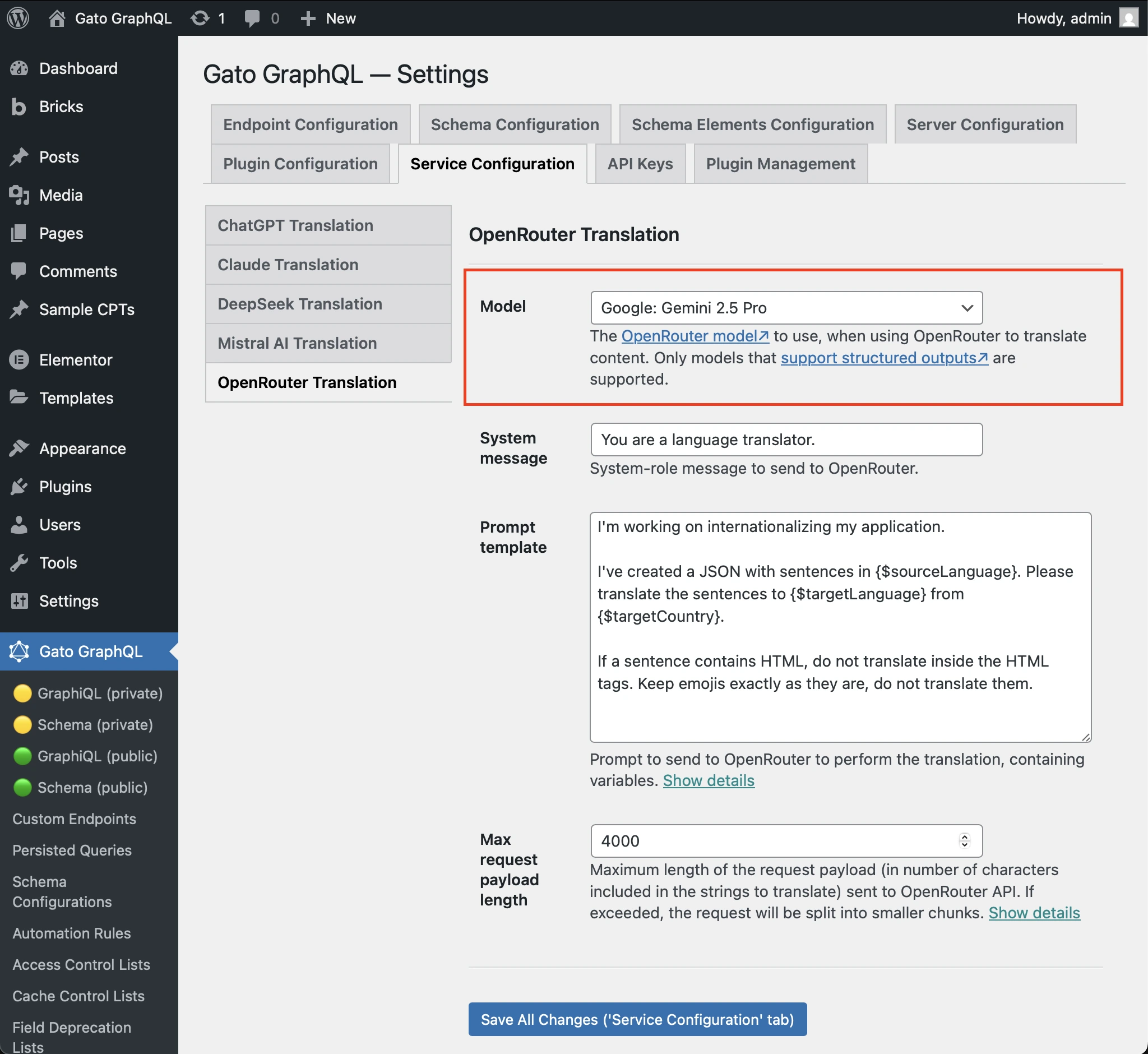 Настройка модели OpenRouter