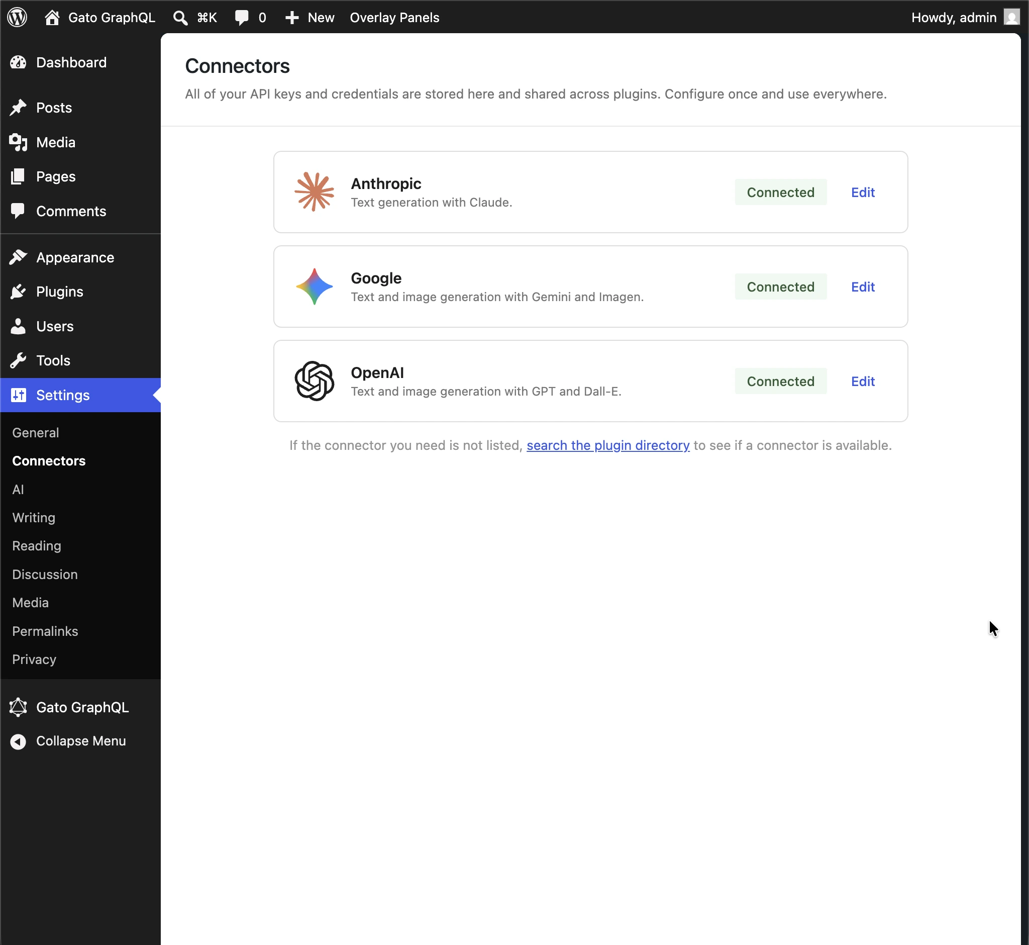 API-ключ берётся из WordPress AI Connectors