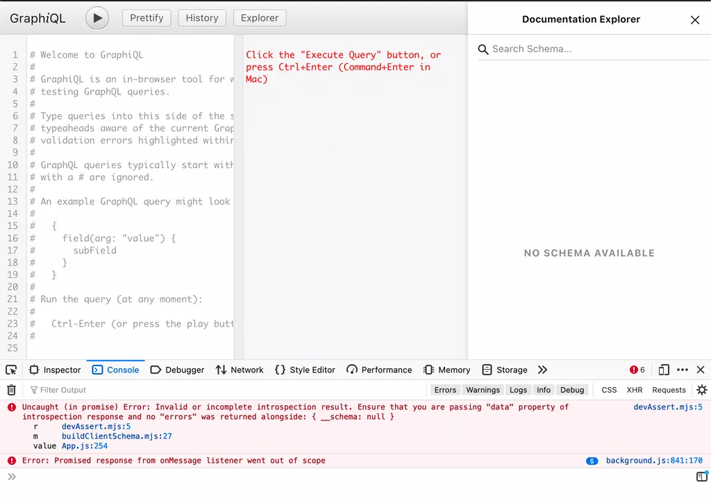 Ошибка GraphiQL при отключённой интроспекции Ошибка GraphiQL при отключённой интроспекции