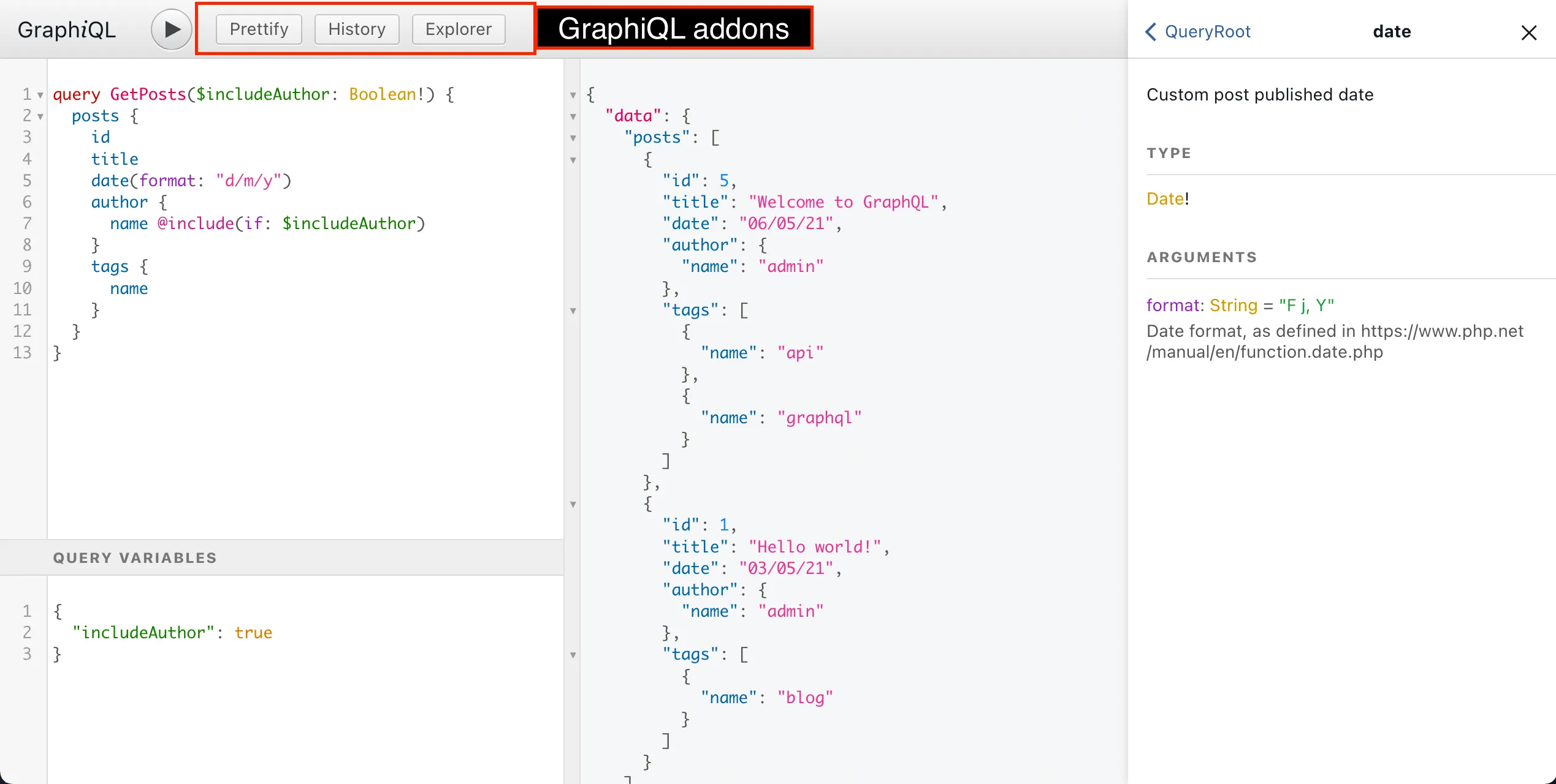 Дополнения GraphiQL Дополнения GraphiQL