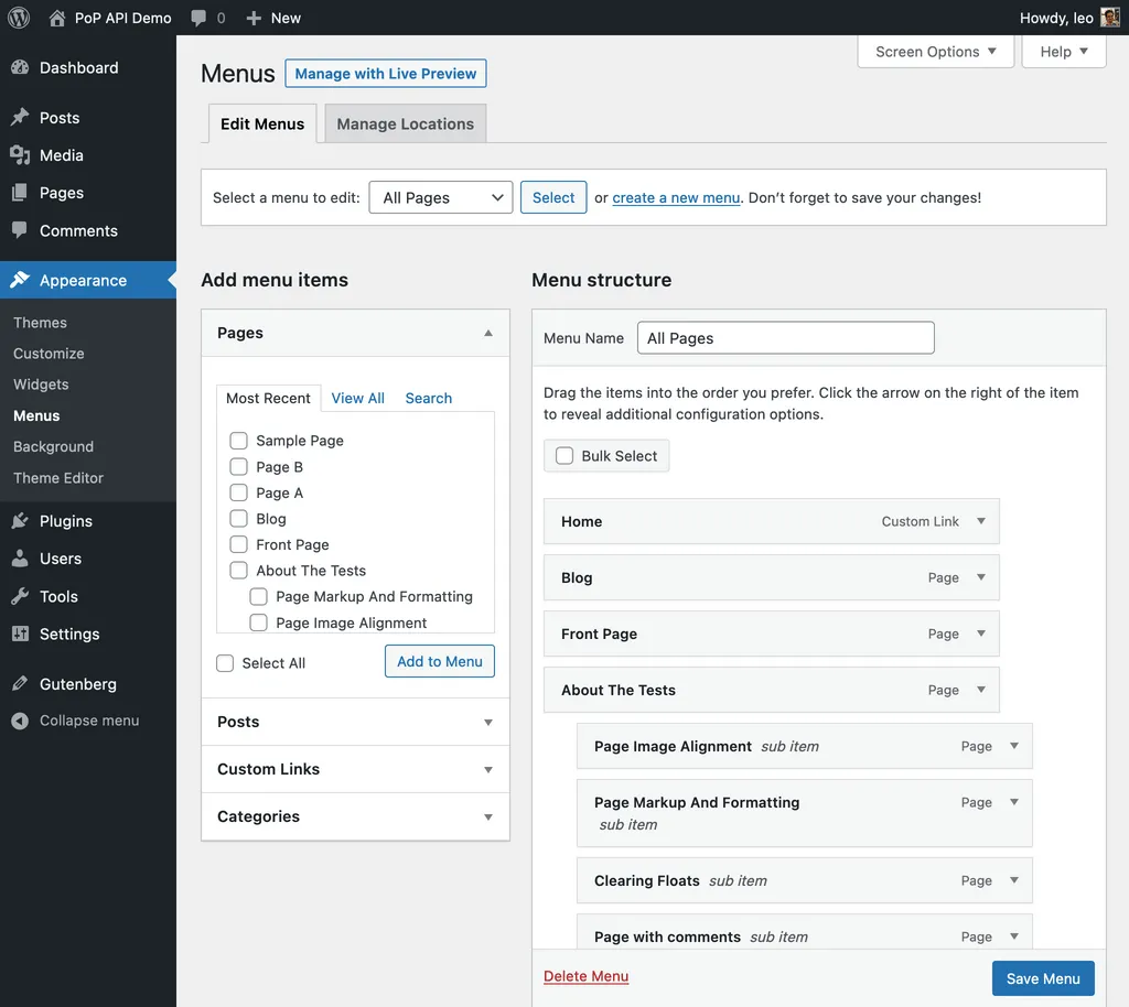 Создание меню в WordPress Создание меню в WordPress
