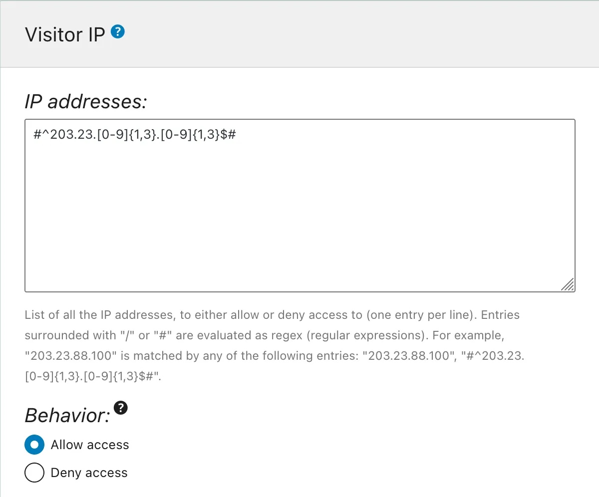 Добавление записей в блоке Visitor IP Добавление записей в блоке Visitor IP