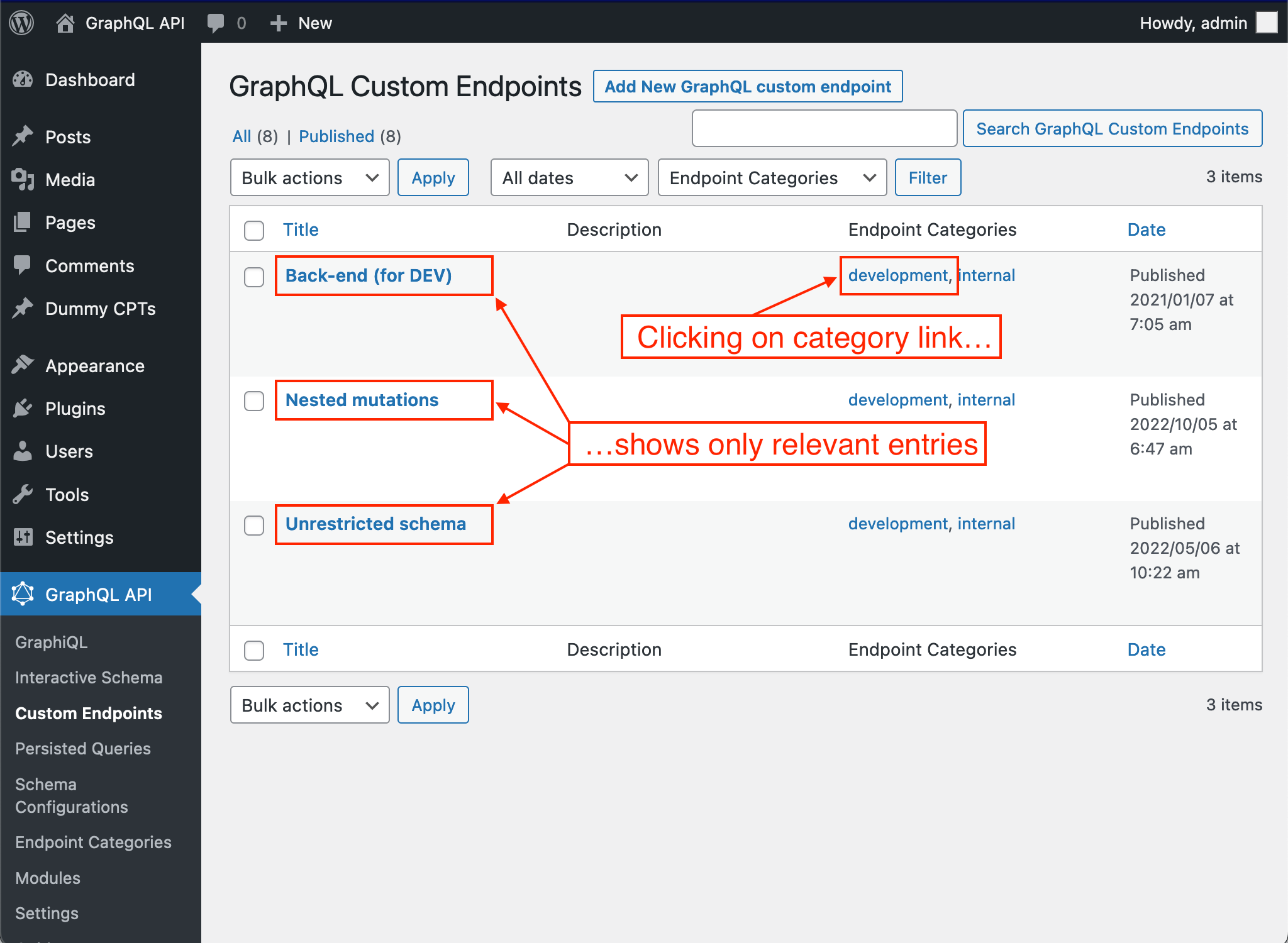 Фильтрация Custom Endpoints по категории Фильтрация Custom Endpoints по категории