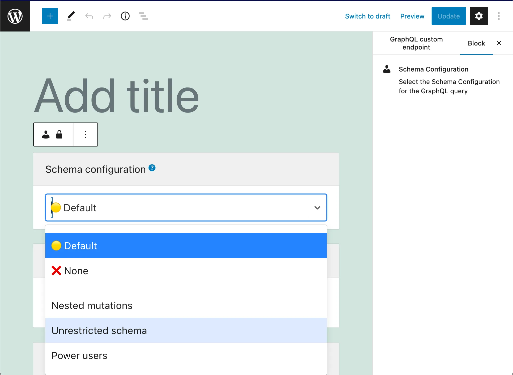 Выбор конфигурации схемы в Custom Endpoint