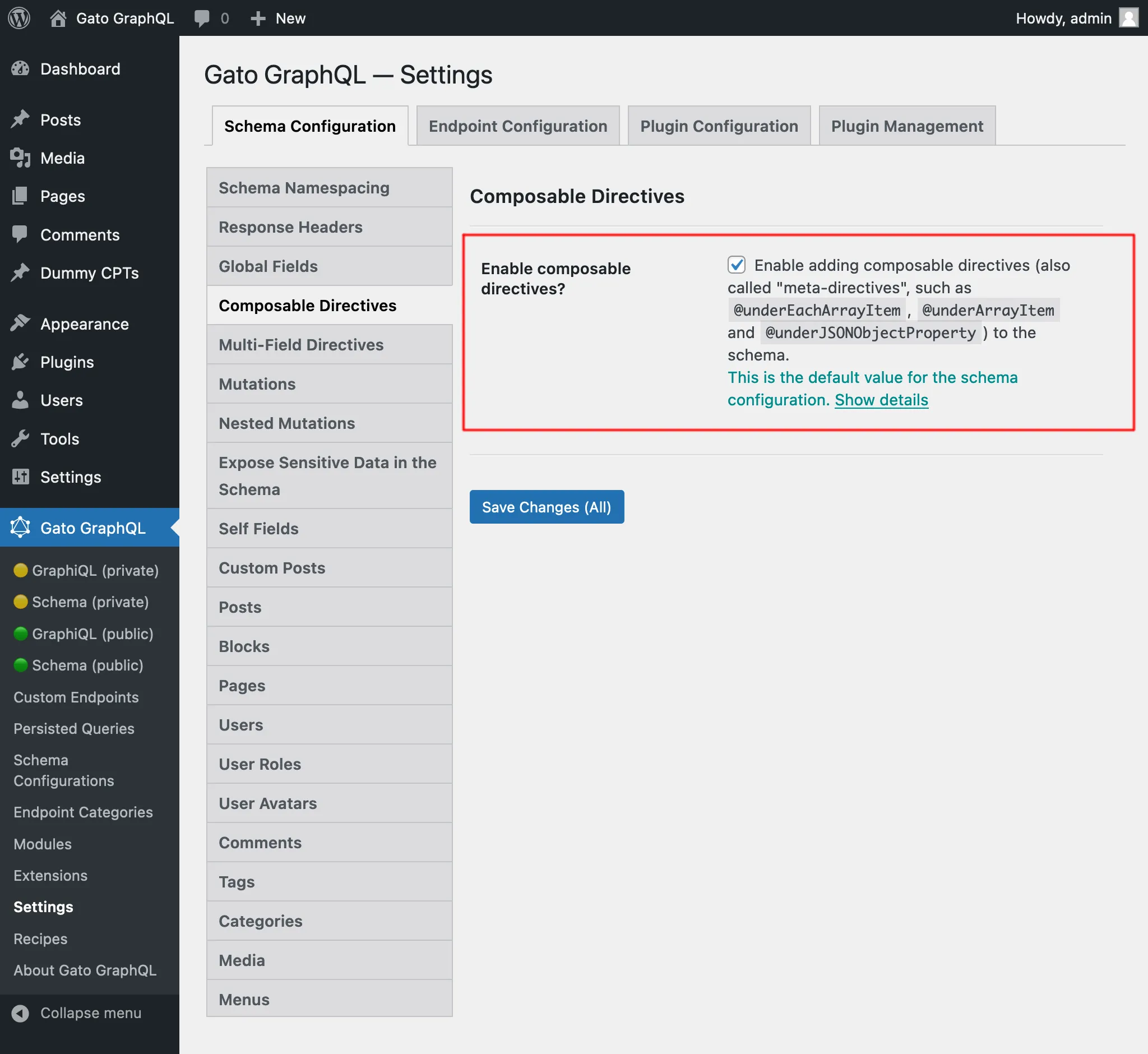 Настройки Composable Directives