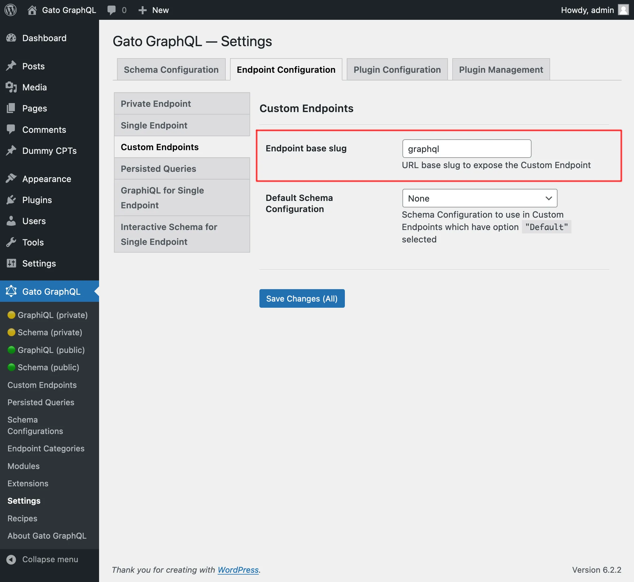 Custom endpoints в Настройках