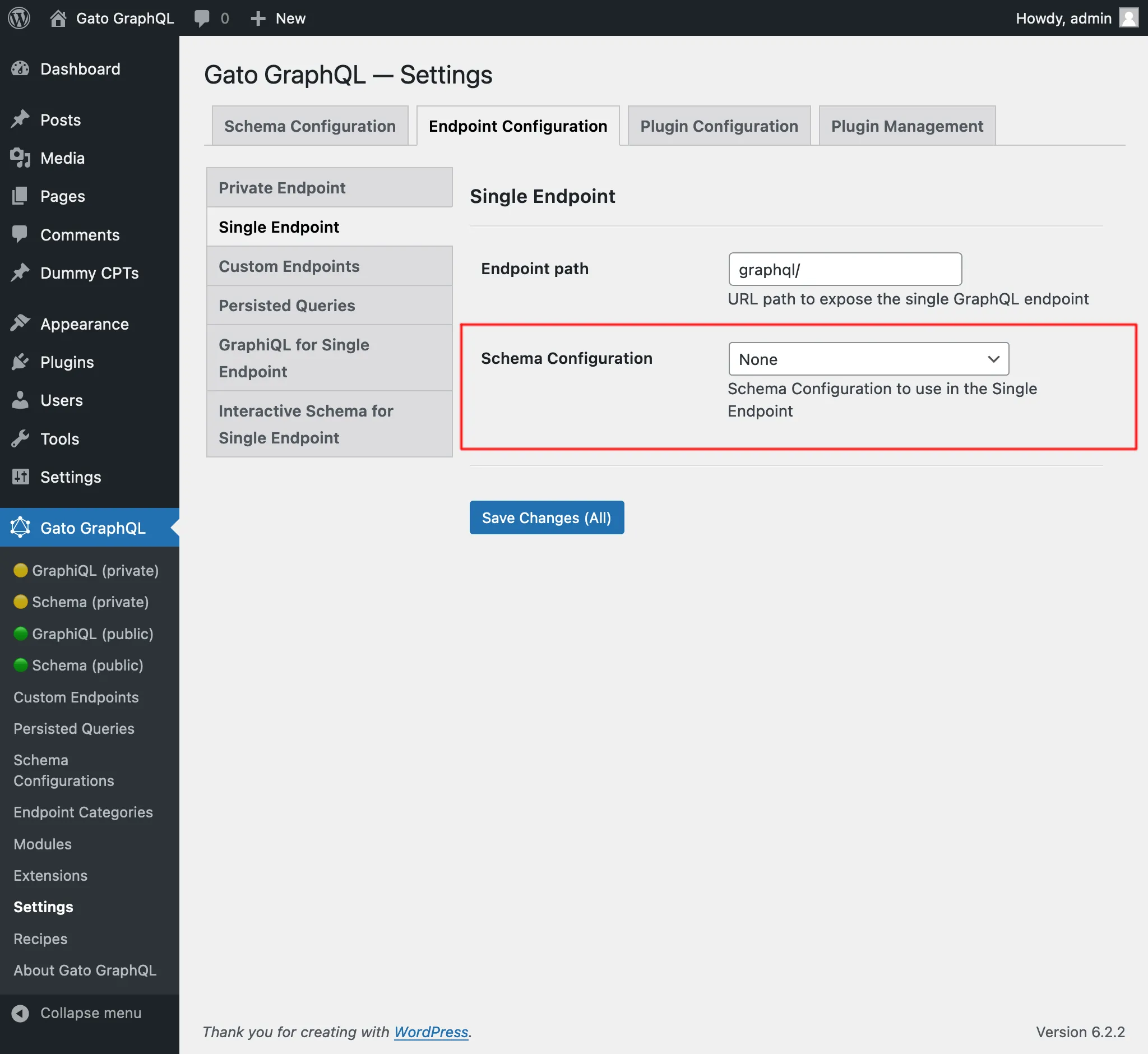 Настройки конфигурации схемы для Single Endpoint