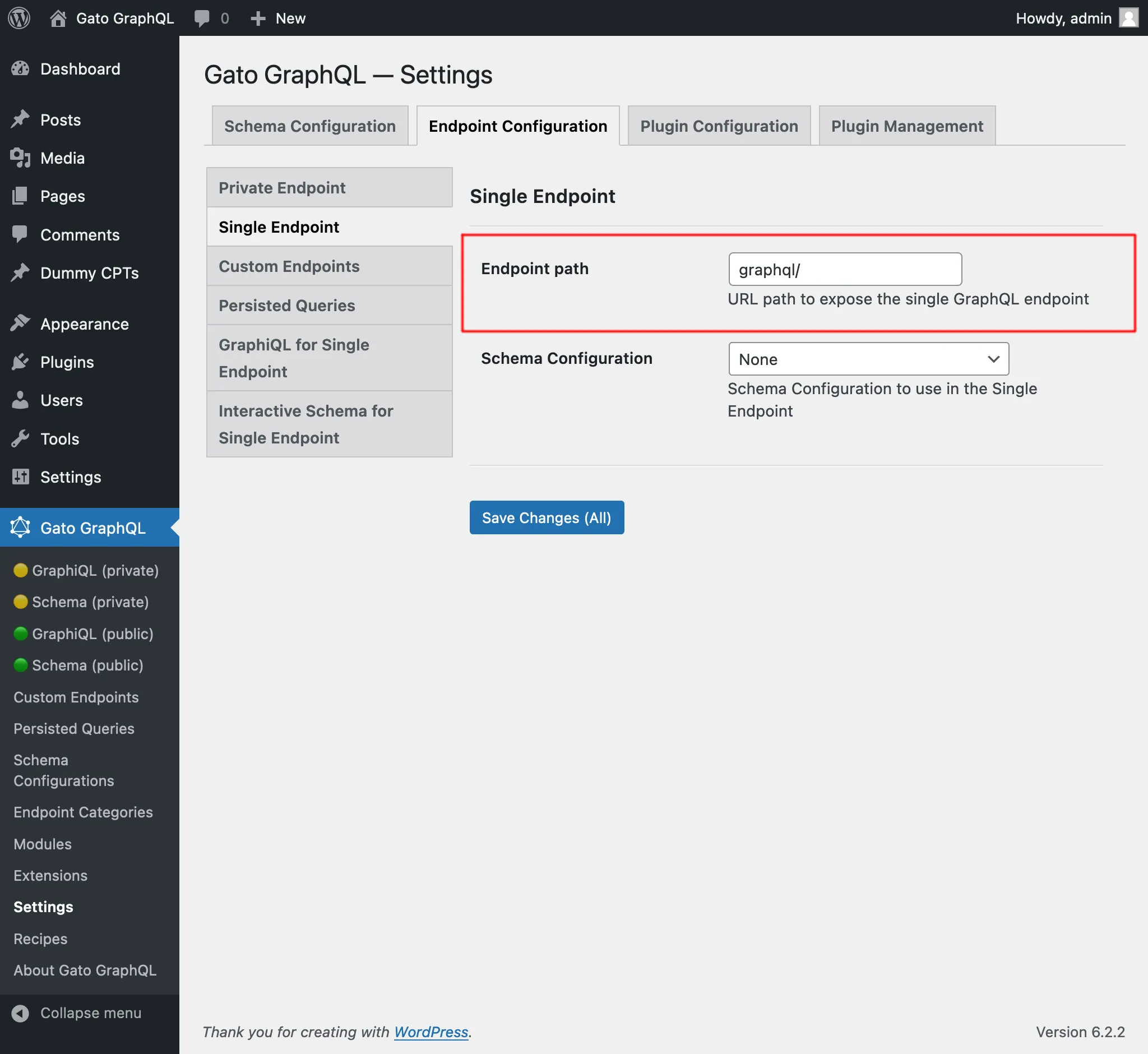Single endpoint в настройках