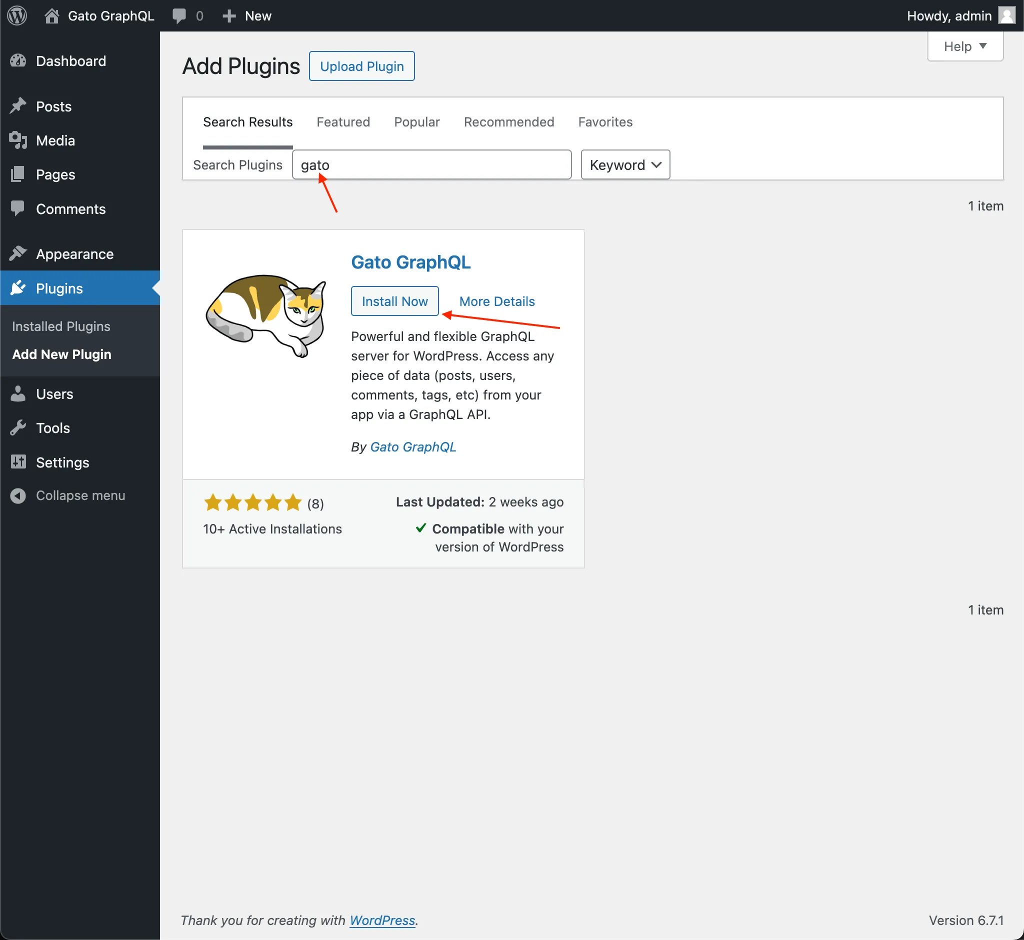 Установка Gato GraphQL в WordPress