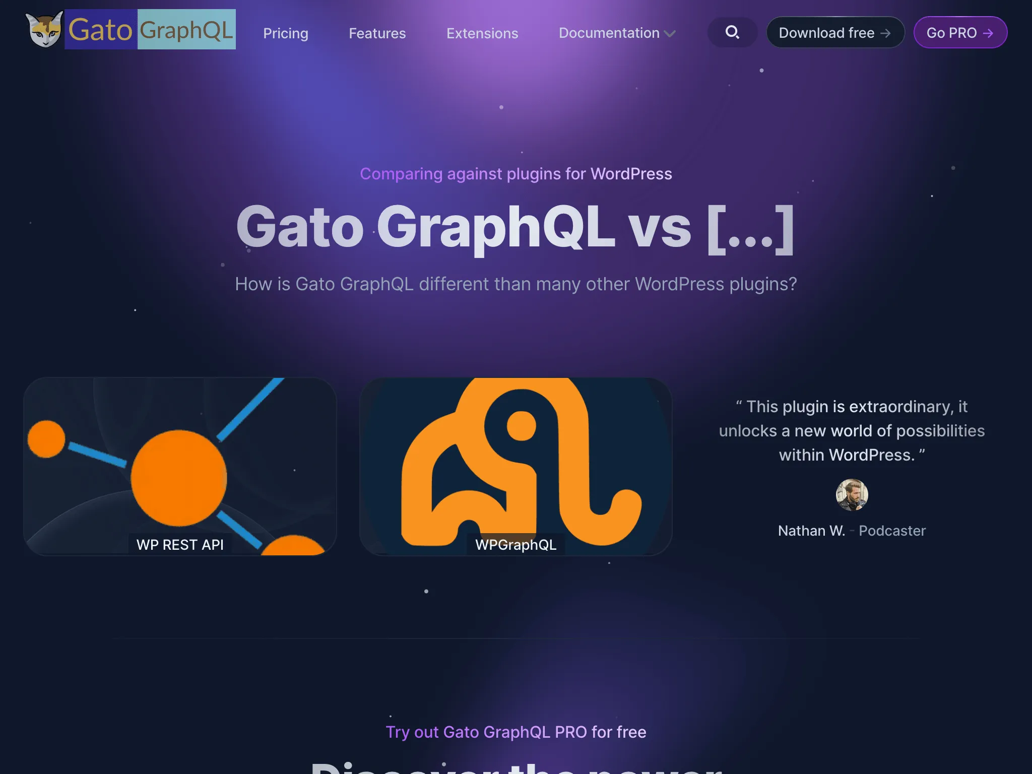 Страница сравнений на новом сайте Gato GraphQL