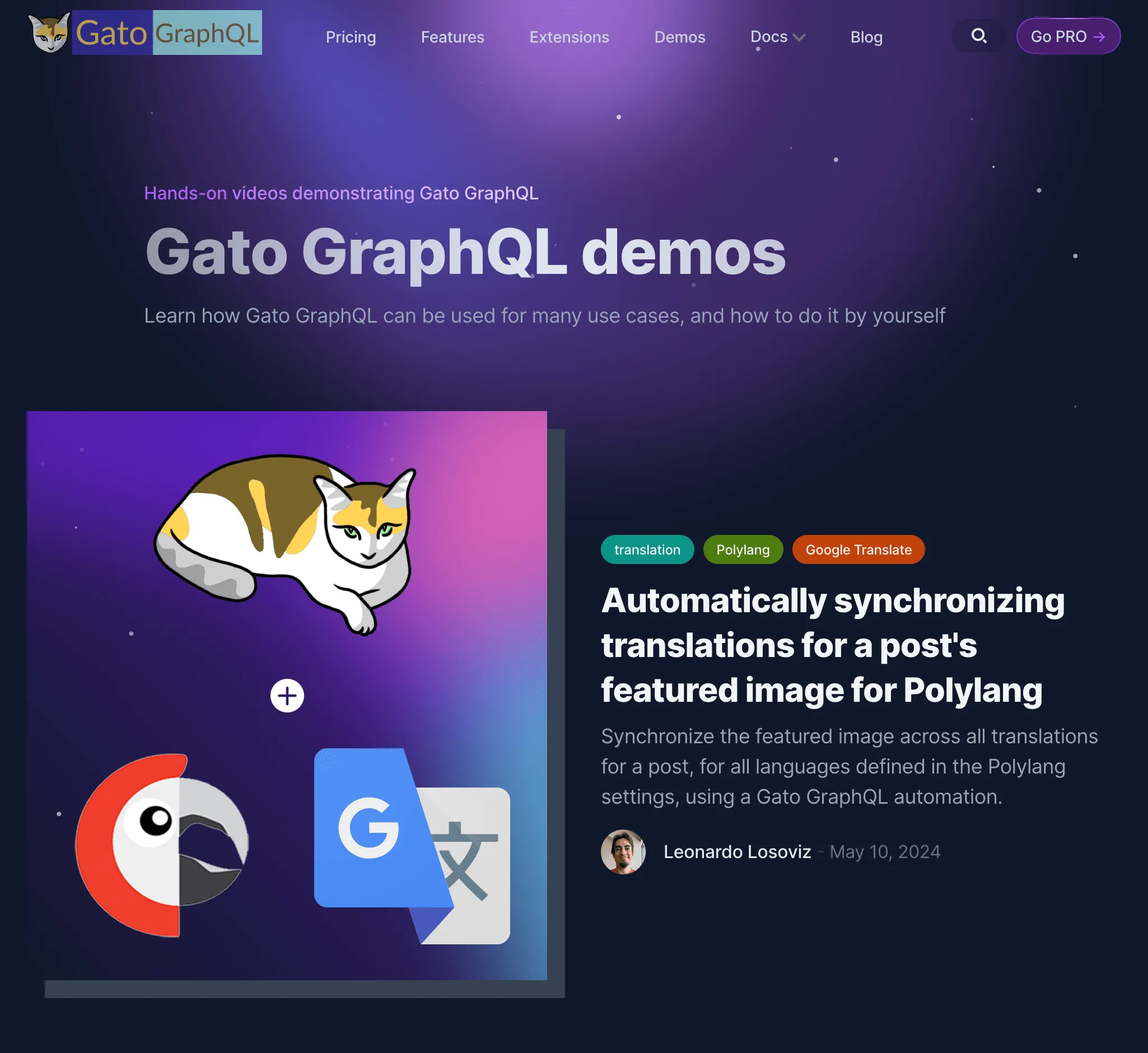 Страница демо на сайте Gato GraphQL